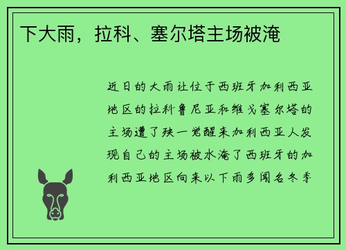 下大雨，拉科、塞尔塔主场被淹