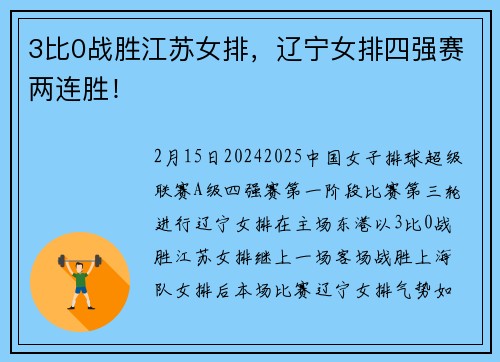 3比0战胜江苏女排，辽宁女排四强赛两连胜！